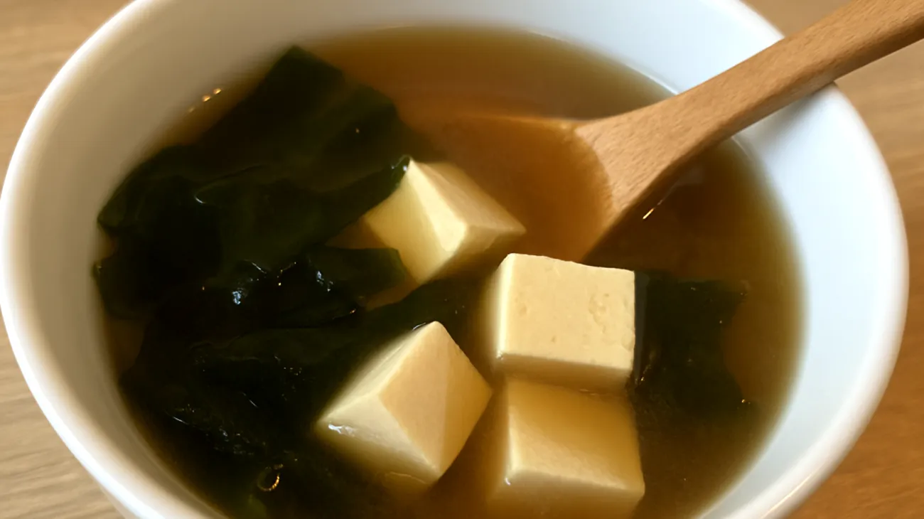 Miso-Suppe mit Wakame-Algen und Seidentofu"