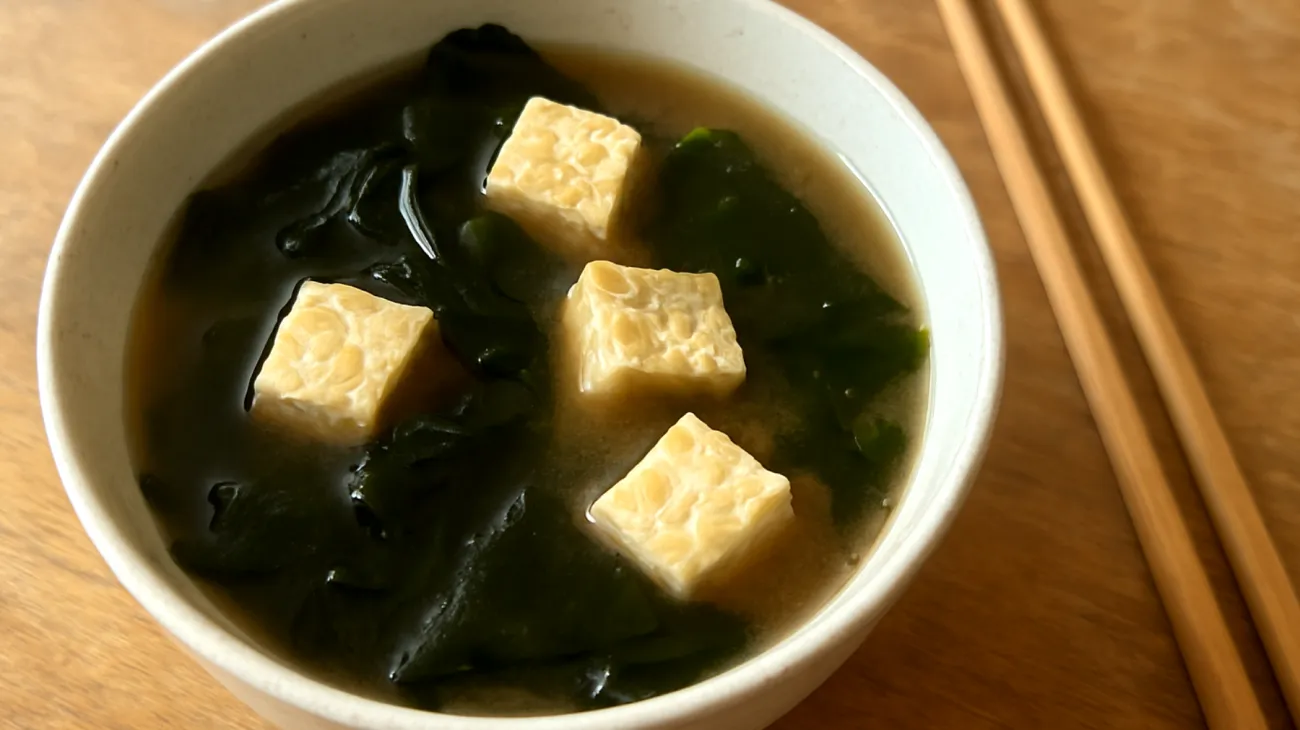Miso-Suppe mit Wakame-Algen und Tempeh"
